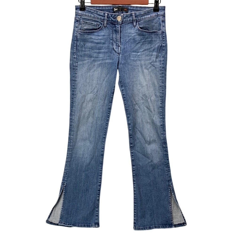 3x1 NYC Women's 26 Stanley Crop Flare Jeans Medium Wash Raw Hem Split Denim‎